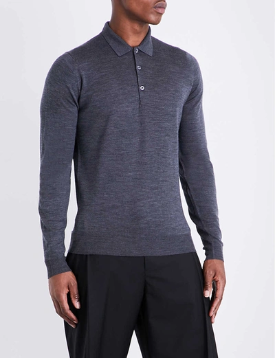 John Smedley Mens Charcoal Belper Knitted Polo Jumper In Charcoal (grey)