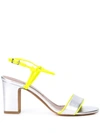 Tabitha Simmons Women's Bungee Neon & Metallic Block Heel Sandals In Silver