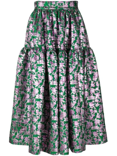La Doublej Oscar Floral-printed Brocade Skirt In Green