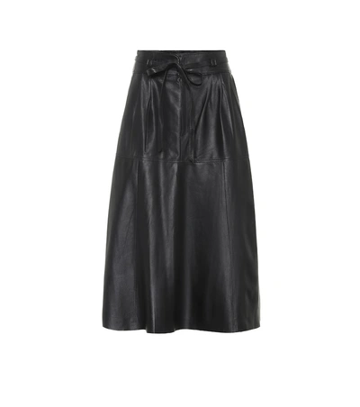 Polo Ralph Lauren Leather Midi Skirt In Black