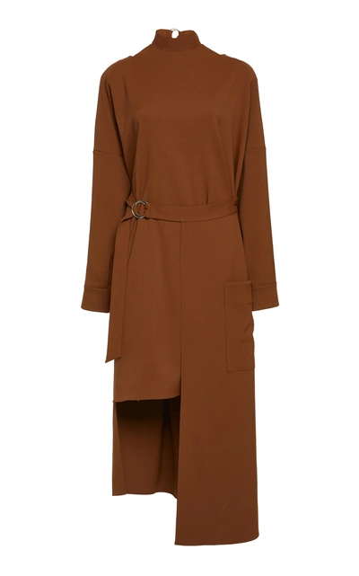 Tibi Chalky Draped Cut Out Twill Dress In Brown