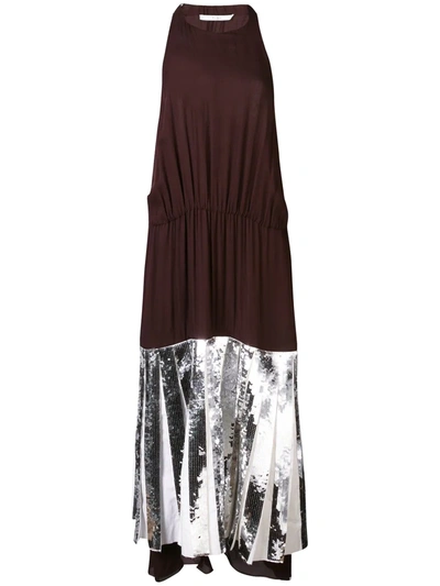 Tibi Claude Sequin Panel Halterneck Dress In Brown