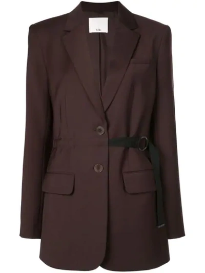 Tibi Tropical Belted Wool-blend Blazer In Dark Brown