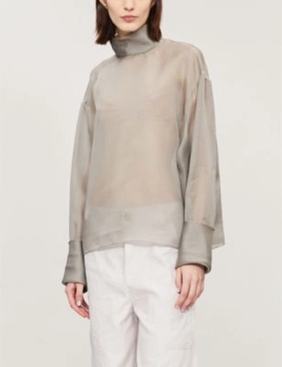 The Row Kaylee Silk-organza Turtleneck Top In Grey Moss