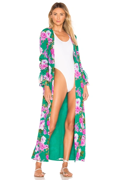 Lovers & Friends Ellis Robe In Kelly Green Floral