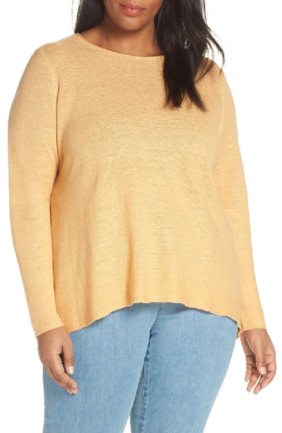 Eileen Fisher Plus Size Organic Linen Long-sleeve Tunic In Cantaloupe