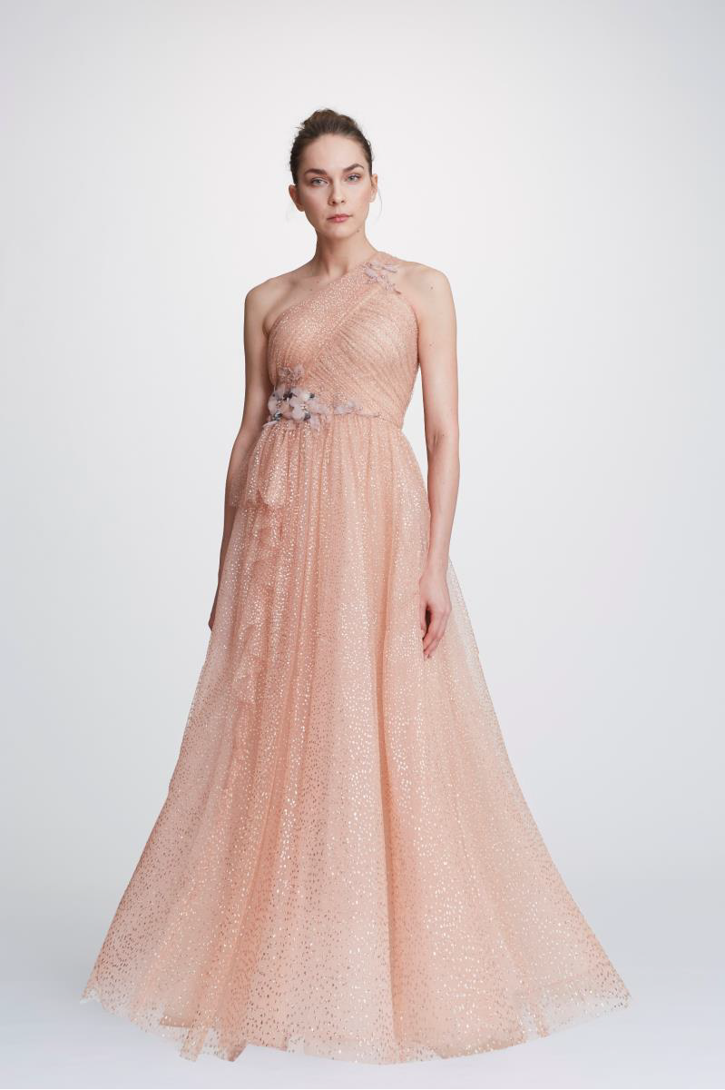 Marchesa Notte Pre-fall 2019 One Shoulder Glitter Tulle Gown In Rose ...