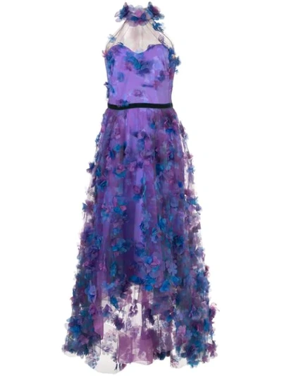 Marchesa Notte Halter Neck Hi-lo Tulle Tea Dress In Purple