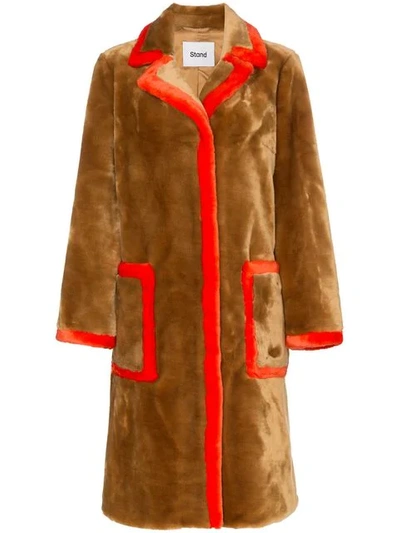Stand Studio Stand Chantal Faux Fur Trimmed Teddy Coat In Brown