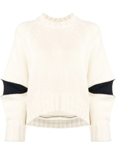 Alexander Mcqueen Zip-embellished Two-tone Wool Sweater In White