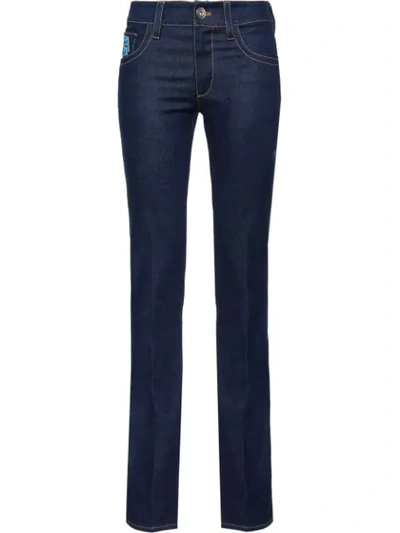 Prada Appliquéd High-rise Slim-leg Jeans In Blue