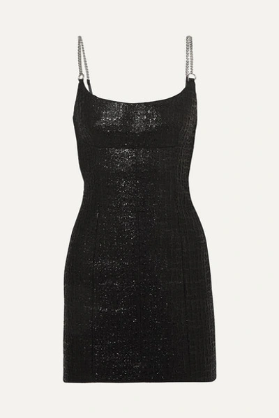 Alexander Wang Chain-trimmed Coated Cotton-blend Tweed Mini Dress In Black