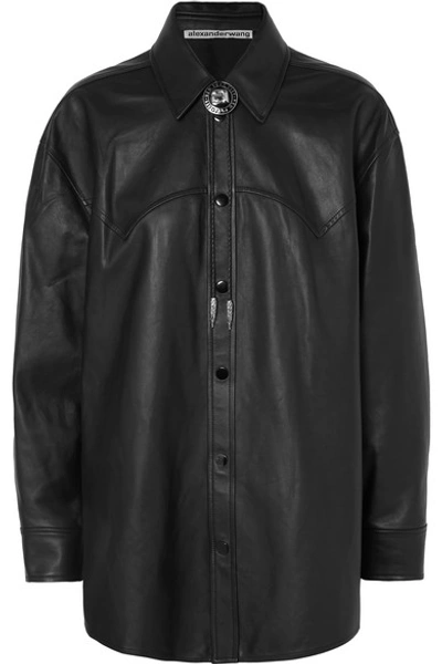 Alexander Wang Embellished Leather Shirt In Black