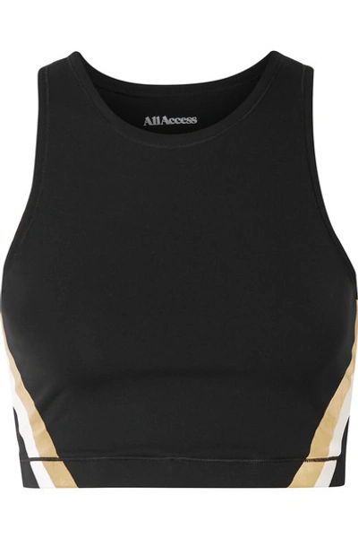 All Access Stevie Cutout Striped Stretch Sports Bra In Black