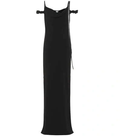 Loewe Cold-shoulder Leather-trimmed Crepe Maxi Dress In Black