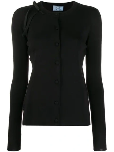 Prada Bow-embellished Silk Cardigan In Black