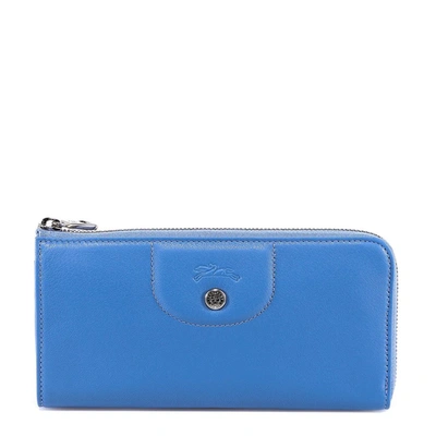 Longchamp Leather Zipped Wallet In Blue