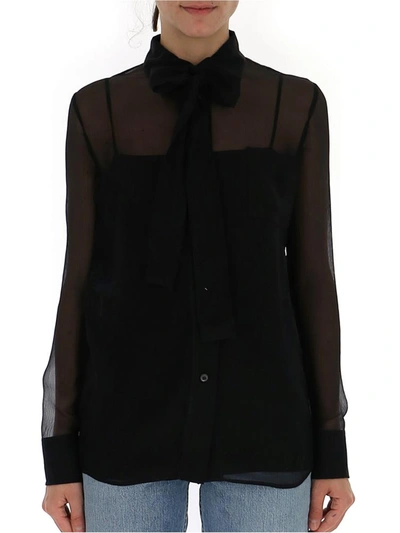 Prada Pussy Bow-neck Crepe Blouse In Nero