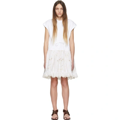 See By Chloé Short-sleeve Cotton Dress With Lace Combo In White Powder