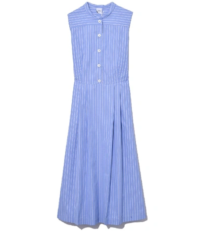 Aspesi Sleeveless Cotton Poplin Dress In Stripe In Blue