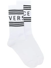 Versace Short Socks W/ Striped Logo Cuff In White
