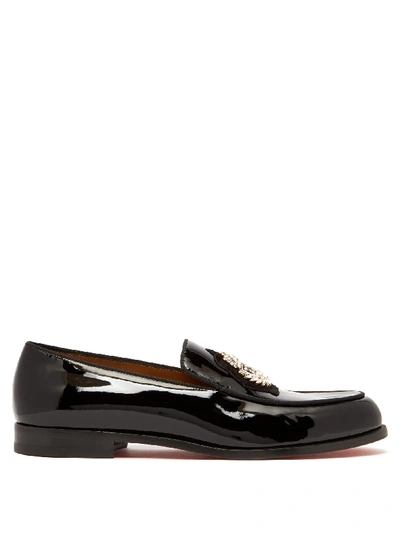 Christian Louboutin Laperouse Crystal-embellished Patent Loafers In Black