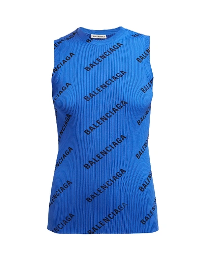 Balenciaga Logo-print Ribbed-knit Sleeveless Top In Basic