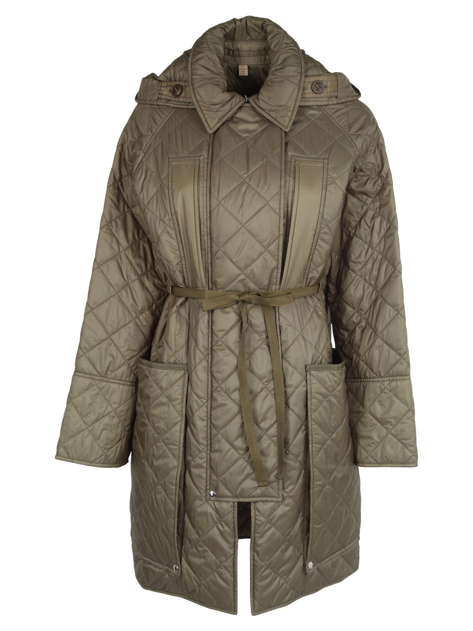 Burberry Hooded Belted Quilted Shell Coat In Army Green ModeSens