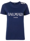 Balmain Button Detail Logo T-shirt In Blue