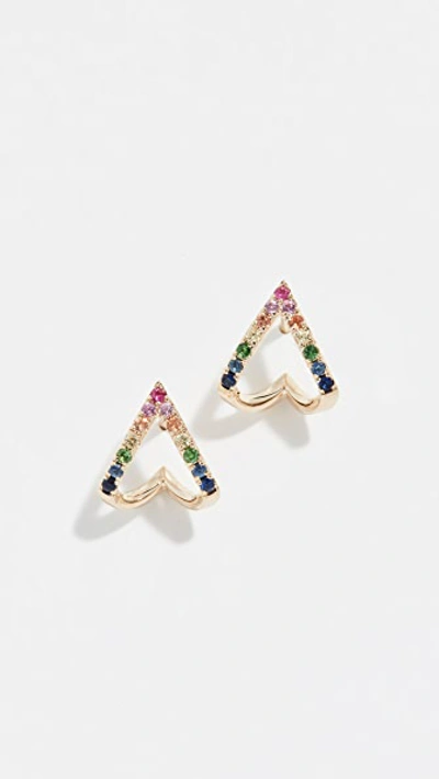 Ef Collection Women's 14k Yellow Gold, Diamond & Rainbow Multi-stone Chevron Huggie Earrings