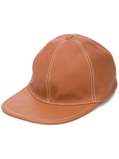 Loewe Anagram-logo Leather Baseball Cap In Brown
