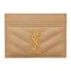 Saint Laurent Monogram Matelassé Leather Card Case In Tan