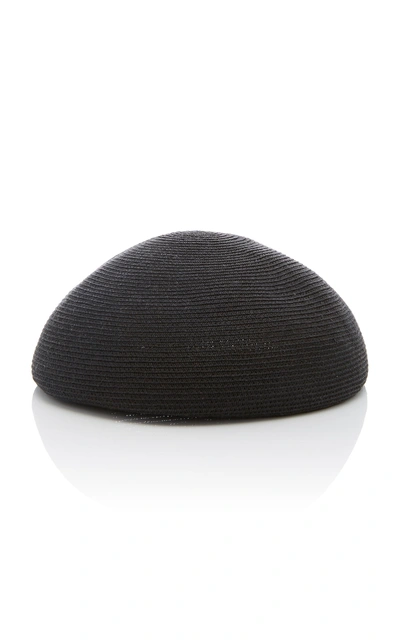 Yestadt Millinery Zina Leather-trimmed Straw Beret In Black