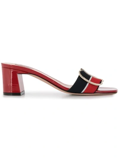 Bally Jordy Striped Grosgrain And Patent Leather Sandals In Red