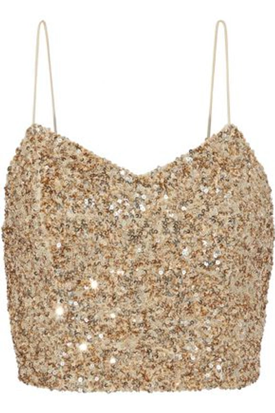 Alice And Olivia Archer Cropped Sequined Tulle Camisole In Gold