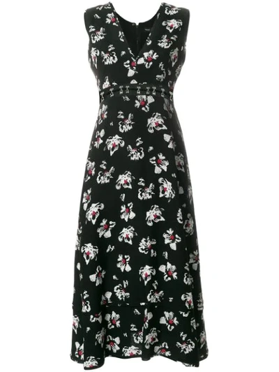 Proenza Schouler V-neck Sleeveless Floral-print Fit-and-flare Midi Dress In Black Ecru Blossom