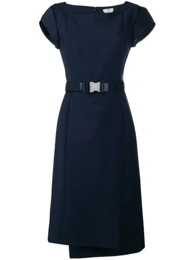Fendi Cap-sleeve Belted Foldover Pencil Dress In Blue