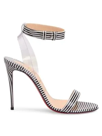 Christian Louboutin Jonatina 100mm Striped Patent Illusion Red Sole Sandals In Black White