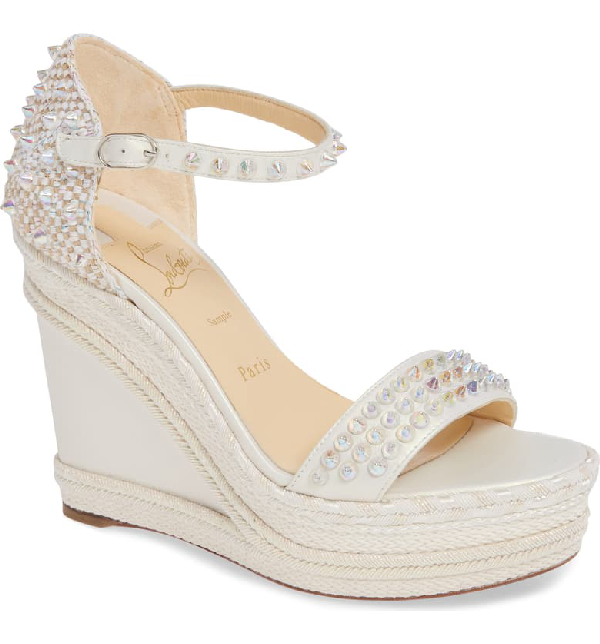 white christian louboutin wedges