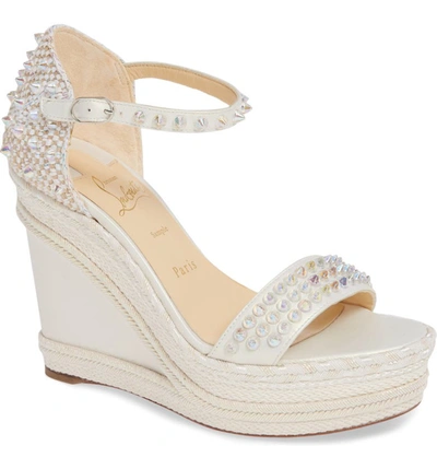 Christian Louboutin Madmonica Spike Red Sole Wedge Sandals In Silver