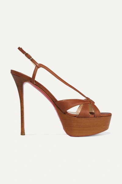 Christian Louboutin Veracite 130mm Platform Red Sole Slingback Sandals In Tan