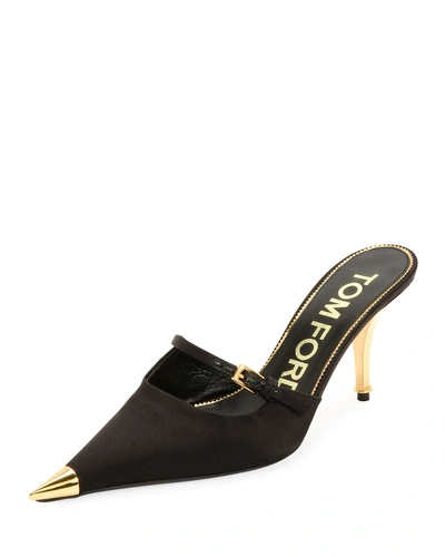 Tom Ford Satin Pointed Single-strap Mules In Black