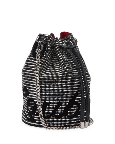 Christian Louboutin Marie Jane Suede Bucket Bag With Crystal Stripes In Black