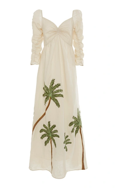 Agua By Agua Bendita America Palm-detailed Linen Dress In Neutral