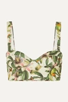 Agua By Agua Bendita Passiflora Floral-print Bustier Linen Top In Green