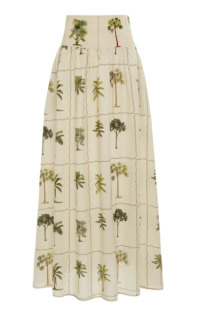 Agua By Agua Bendita Tropical Painted Linen Maxi Skirt In Neutral