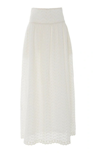 Agua By Agua Bendita Tropic Broderie Cotton Maxi Skirt In White