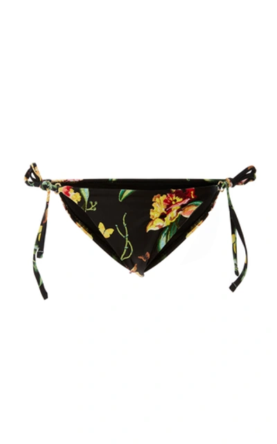 Agua By Agua Bendita Bonnie Printed Tie-detailed Bikini Bottom In Black