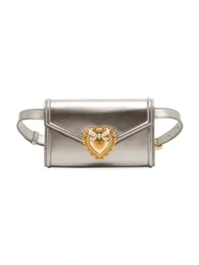 Dolce & Gabbana Devotion Metallic Leather Belt Bag In Silver