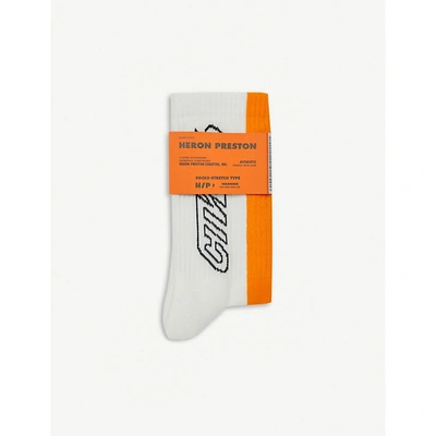 Heron Preston Logo-print Cotton Socks In White Orange
